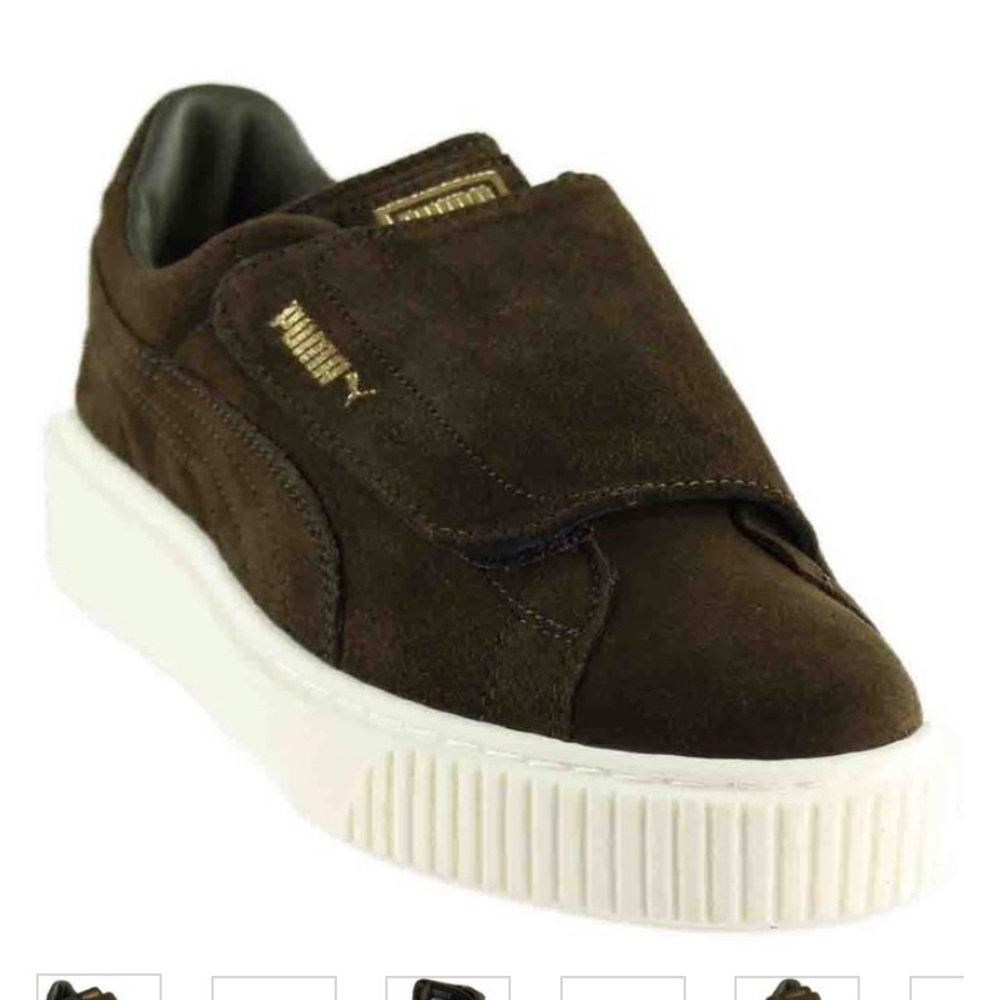 Puma green suede platform strap